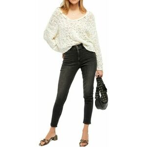 We The Free People Milky Way Black High Rise Krissy Skinny Ankle Cropped Jeans